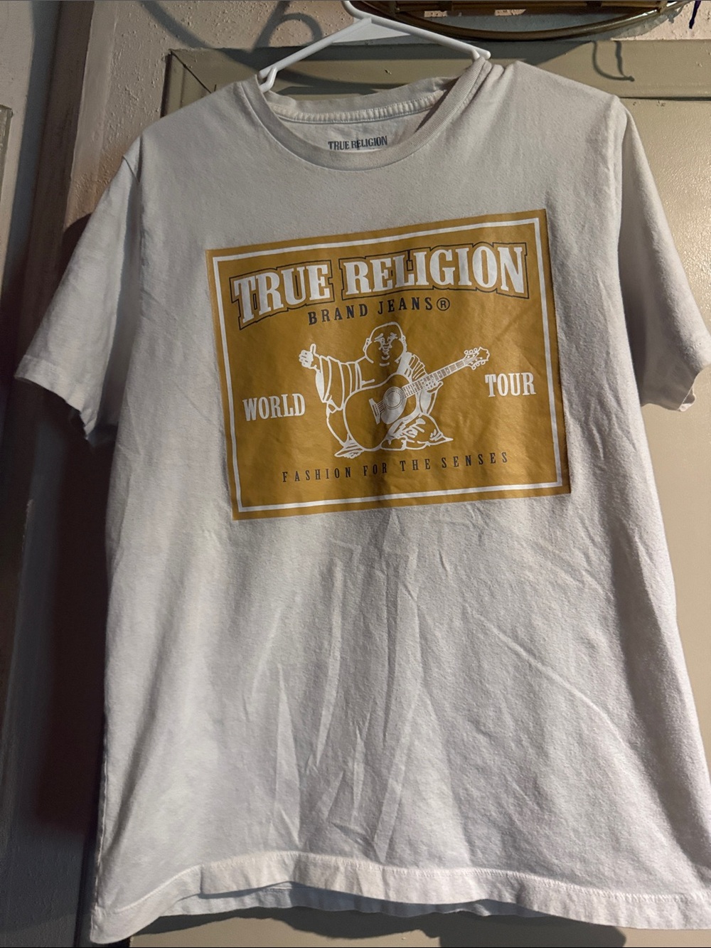 True Religion Men’s White Tee with Mustard Graphic Logo